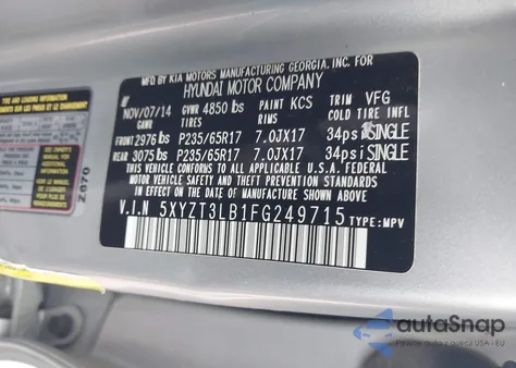 2015 Hyundai Santa Fe Sport 2.4L from USA, damaged, VIN 5XYZT3LB1FG249715